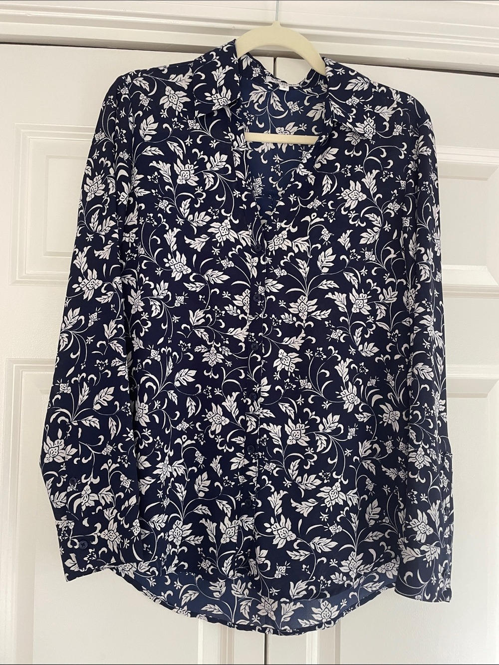 Express Navy and White Floral Button-Down Shirt